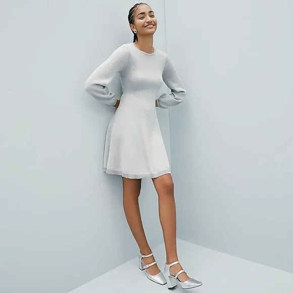 J. Crew | Dresses | Lurex J Crew Twist Back A Line Dress Silver Gray Nwt Sz  Med | Poshmark